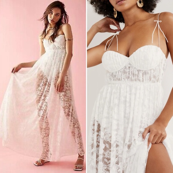 For Love and Lemons Revolve White Lace Lorena Maxi Dress - M - Picture 6 of 7
